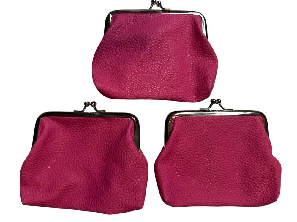 Home-X Pink Pebbled Faux Leather Kiss-Lock Coin Purse Set of 3